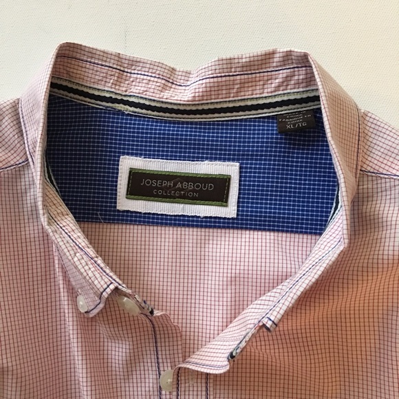 Joseph Abboud Shirt LS Red White Checks Sz XL - Picture 6 of 7